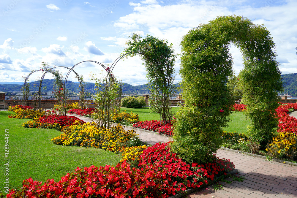 Floral arch in beautiful garden