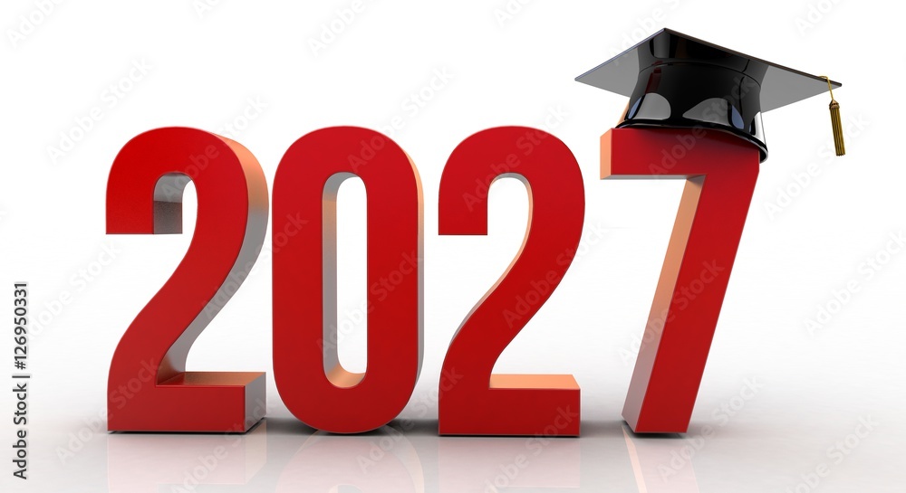 3D Illustration of 2027 text with graduation hat

 - obrazy, fototapety, plakaty 