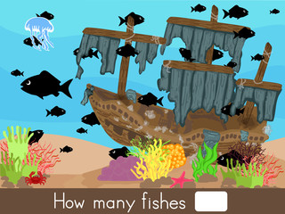 Wall Mural - Counting game. How many fishes - Worksheet for education