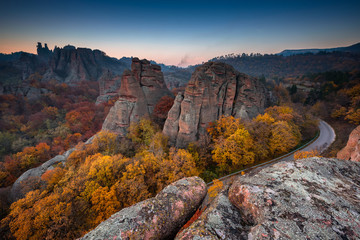 Wall Mural - belogradchik rocks / amazing autumn view after sunset of the belogradchik rocks, bulgaria