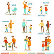 Happy Large Family With All The Relatives Gathering Including Mother, Father, Aunt, Uncle And Grandparents Illustrations With Corresponding Words