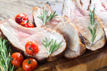 Sticker - Grilled pork ribs on the wooden board