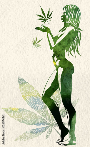 Naklejka dekoracyjna Woman bring cannabis leafs vector image