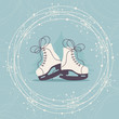 Winter Card with Ice Skates and Snowflakes. 