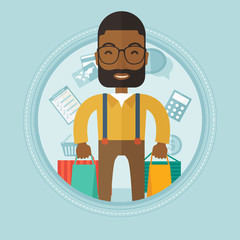 Poster - Happy man with shopping bags vector illustration.