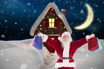 Poster - Portrait of santa claus holding christmas gift bags