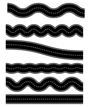 Set Of Wavy Road Elements With Dashed Lines (Straight Version Is