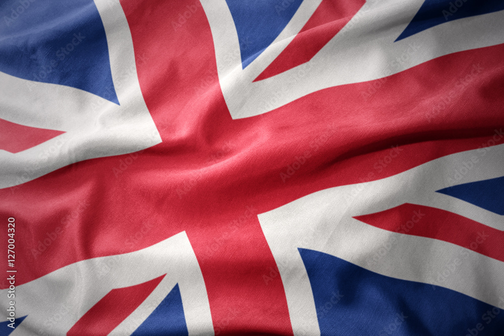 waving colorful flag of great britain. - obrazy, fototapety, plakaty 