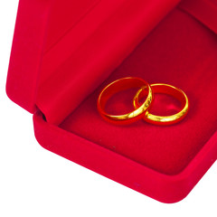 Wedding rings on red box