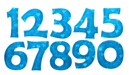 Fototapete - Blue heart pattern on number foil balloon set with clipping path