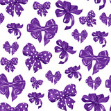 Fototapeta Motyle - Seamless pattern with various violet satin bows. Watercolor illustration.