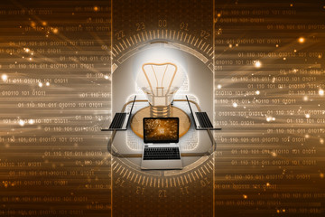Poster - 3d rendering led light bulb on laptop
