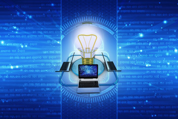 Poster - 3d rendering led light bulb on laptop
