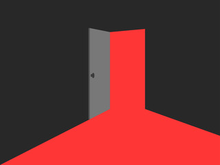 Light from the open door. Red lights, vector illustration.