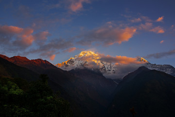  View of Mt. Annapurna III at Sunrise from Chomrong, Nepal.