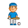 Vector 8-bit pixel art baseball player