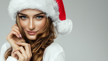 Portrait Of Beautiful Female Model Wear Santa Hat