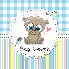 Canvas Print - Baby Shower Greeting Card with Bear