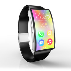 3d illustration. Creative business, and mobile devices: smart watch with a bright display isolated on white with reflection effect