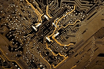 Wall Mural - Close up of yellow computer circuit board