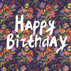 Wall Mural - Happy birthday floral greeting card