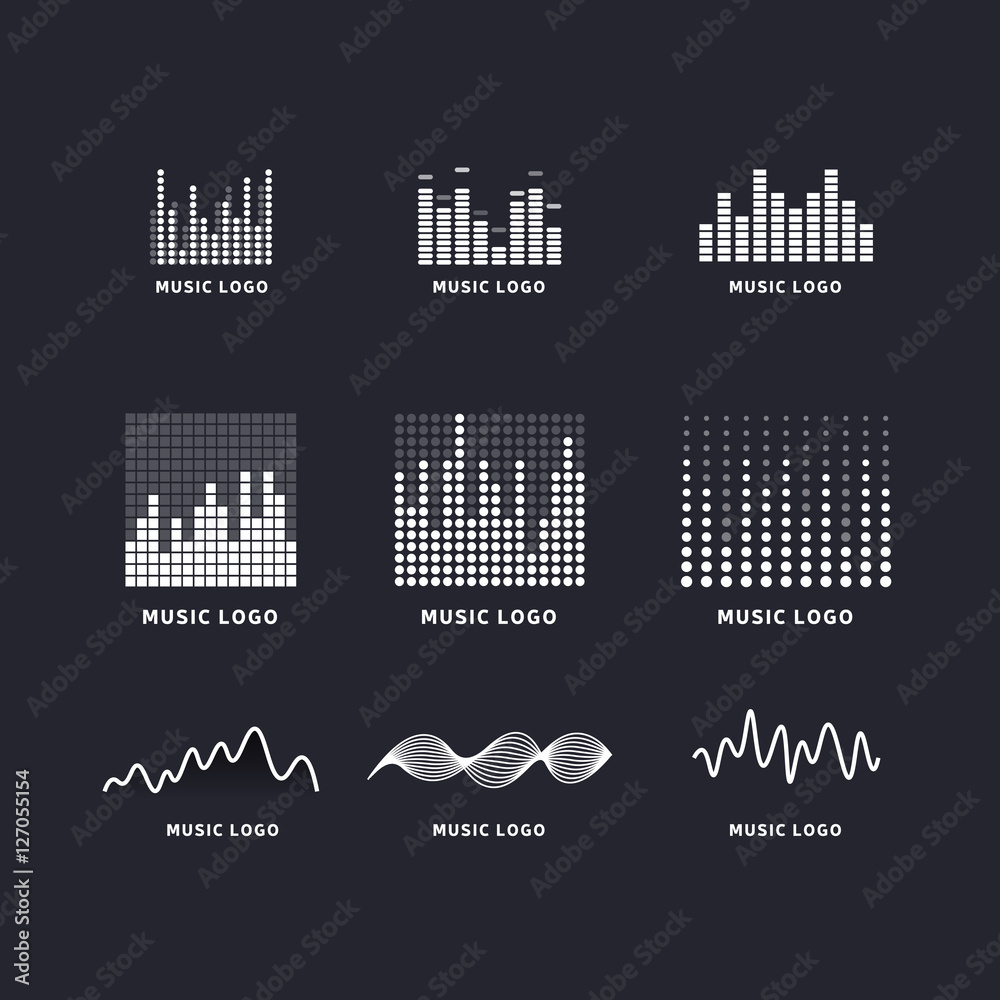 Set colorful ui ux music equalizer sound waves. Audio electronic bar ...