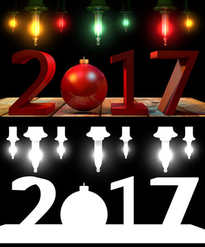 3D rendering 2017 New Year red digits with a red christmas ball