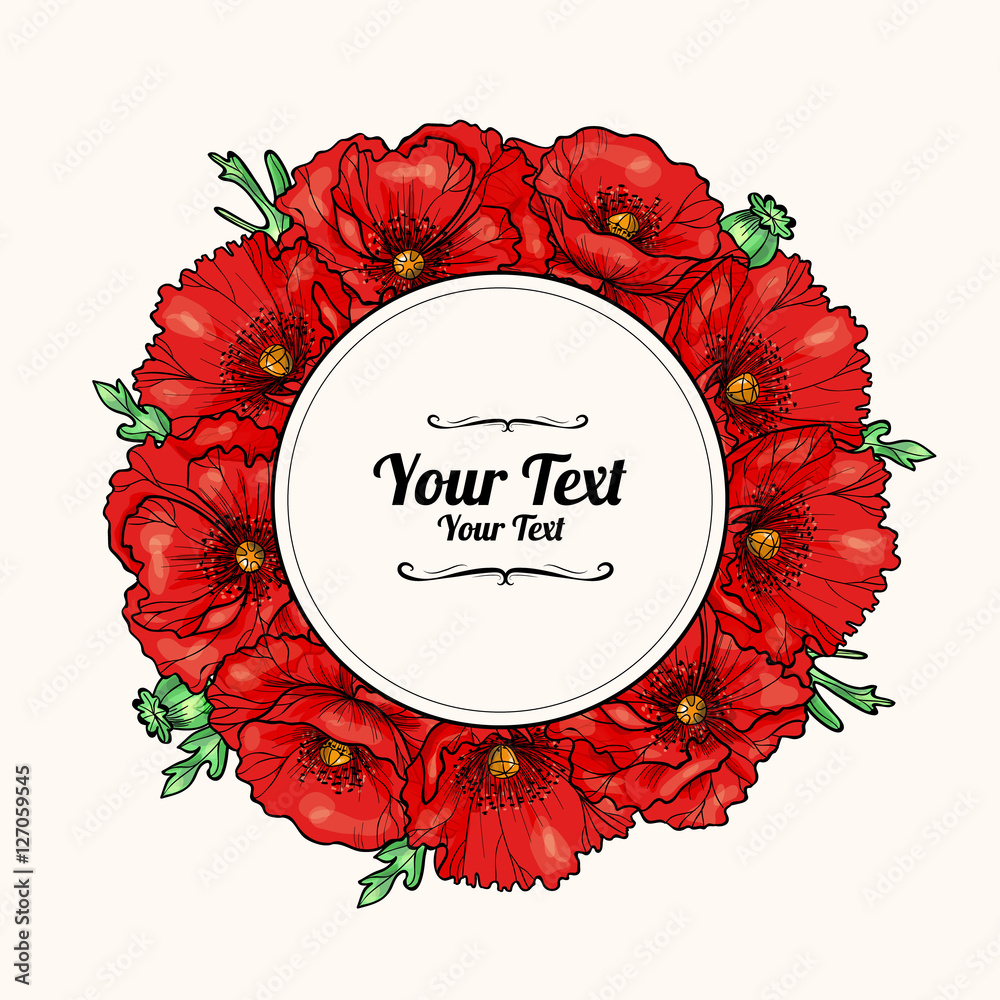Flower frame with poppies.Vector illustration Stock Vector | Adobe Stock