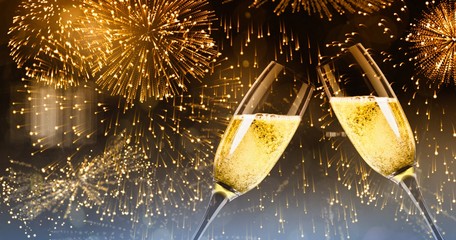Poster - Composite image of champagne glasses clinking