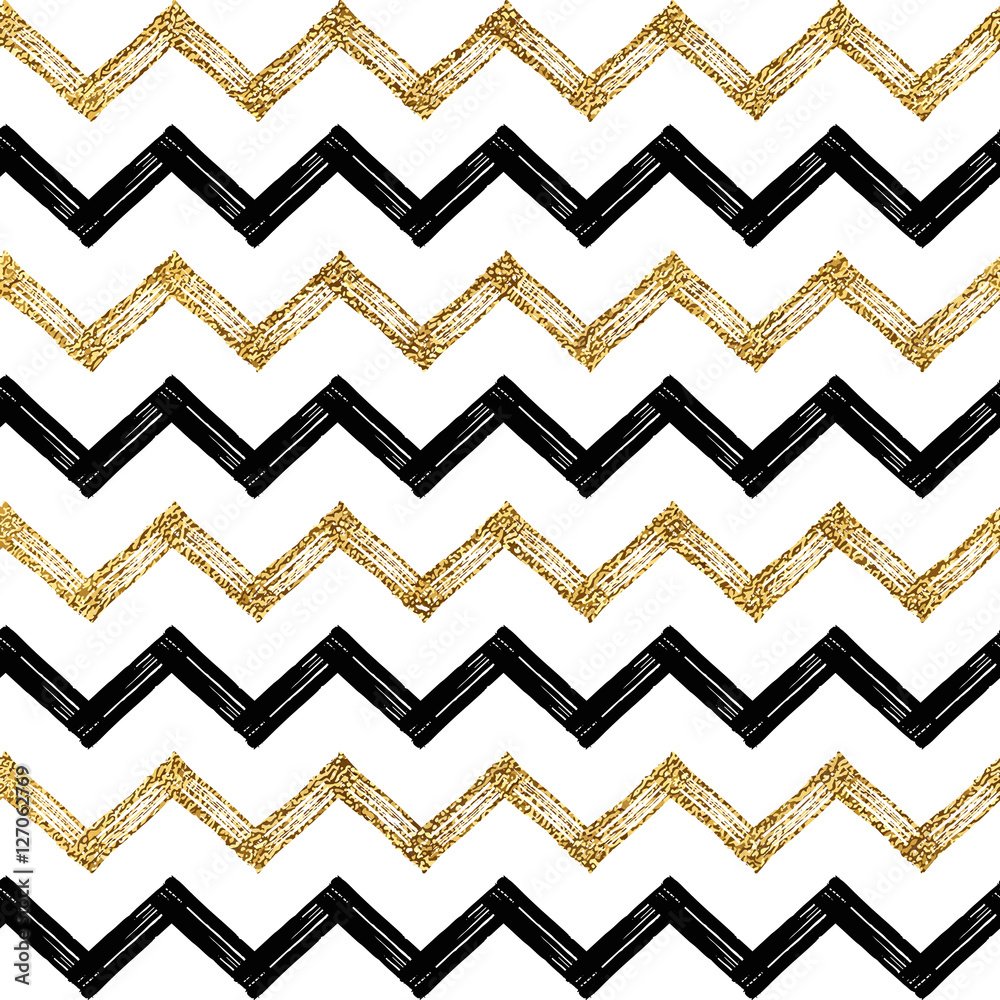 Seamless pattern of black gold zigzag chevron, golden and black zig zag ...