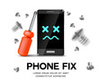 © Absemetov - phone repair fix poster background vector illustration. phone with screwdriver and screws