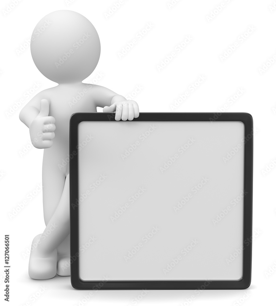 weisses 3d Männchen mit leerer weisser Tafel Stock Illustration | Adobe  Stock, image size:900x1000