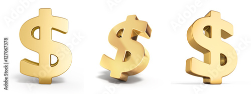 Fotografía set of Golden dollar sign 3d render on white
