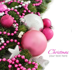 pink and silver christmas ornaments border