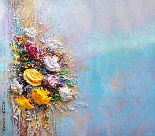 Obraz w ramie Ręcznie malowane kolorowe kwiaty
