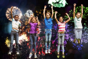Poster - Composite image of children jumping at park