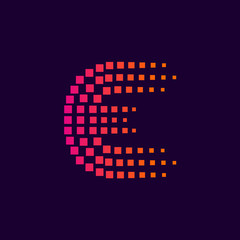 Letter E logo.Dots logo colorful,pixel shape logotype vector design