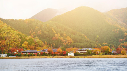 Wall Mural - Kawaguchiko lake with fall colors at sunrise