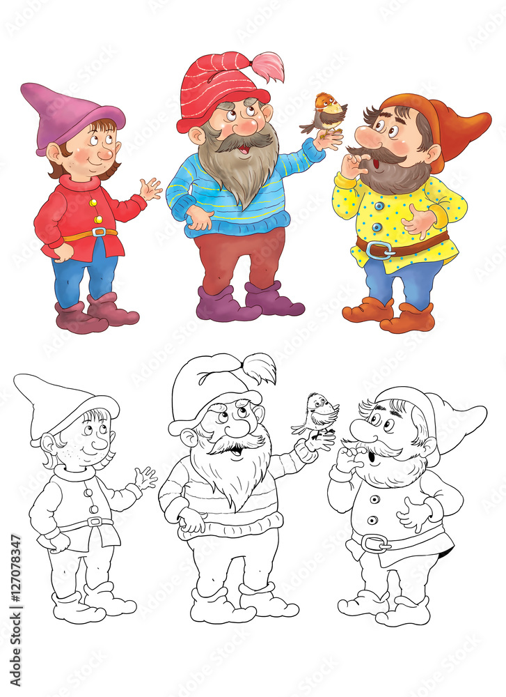 Snow White and seven dwarfs. Fairy tale. Illustration for children ...