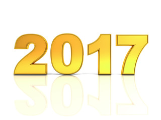 Aufkleber - Happy new year 2017 3D gold text concept isolated over white background with reflection and shadow 3D rendering