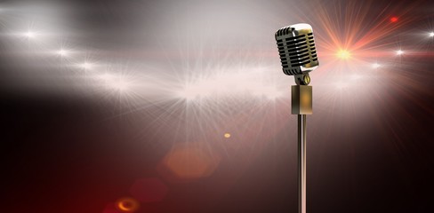 Poster - Composite image of digitally generated retro microphone on stand