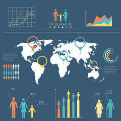 Poster - vector infographic with people icons and charts