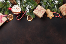 Christmas Fir Tree, Hot Chocolate And Marshmallow