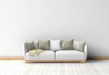 Fototapeta  - Couch im Raum vor einer Wand