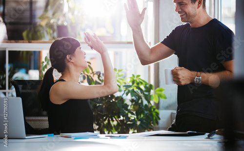Fotomural Successful business colleagues giving high five