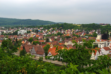 PFORZHEIM, GERMANY - April 29. 2015: cityview from Memorial of Bombing City on the Wallberg Rubble Hill.