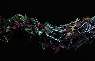 Poster - Abstract 3d rendering of chaotic surface. Contemporary background with futuristic polygonal shape. Distorted low poly object with sharp lines.