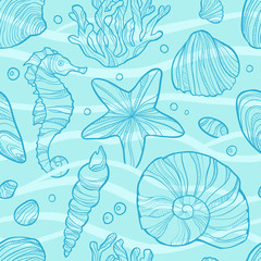 Seamless pattern with sea life.