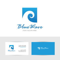 Canvas Print - square blue wave logo with business card design template