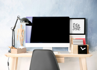 Canvas Print - Comfortable workplace with computer monitor